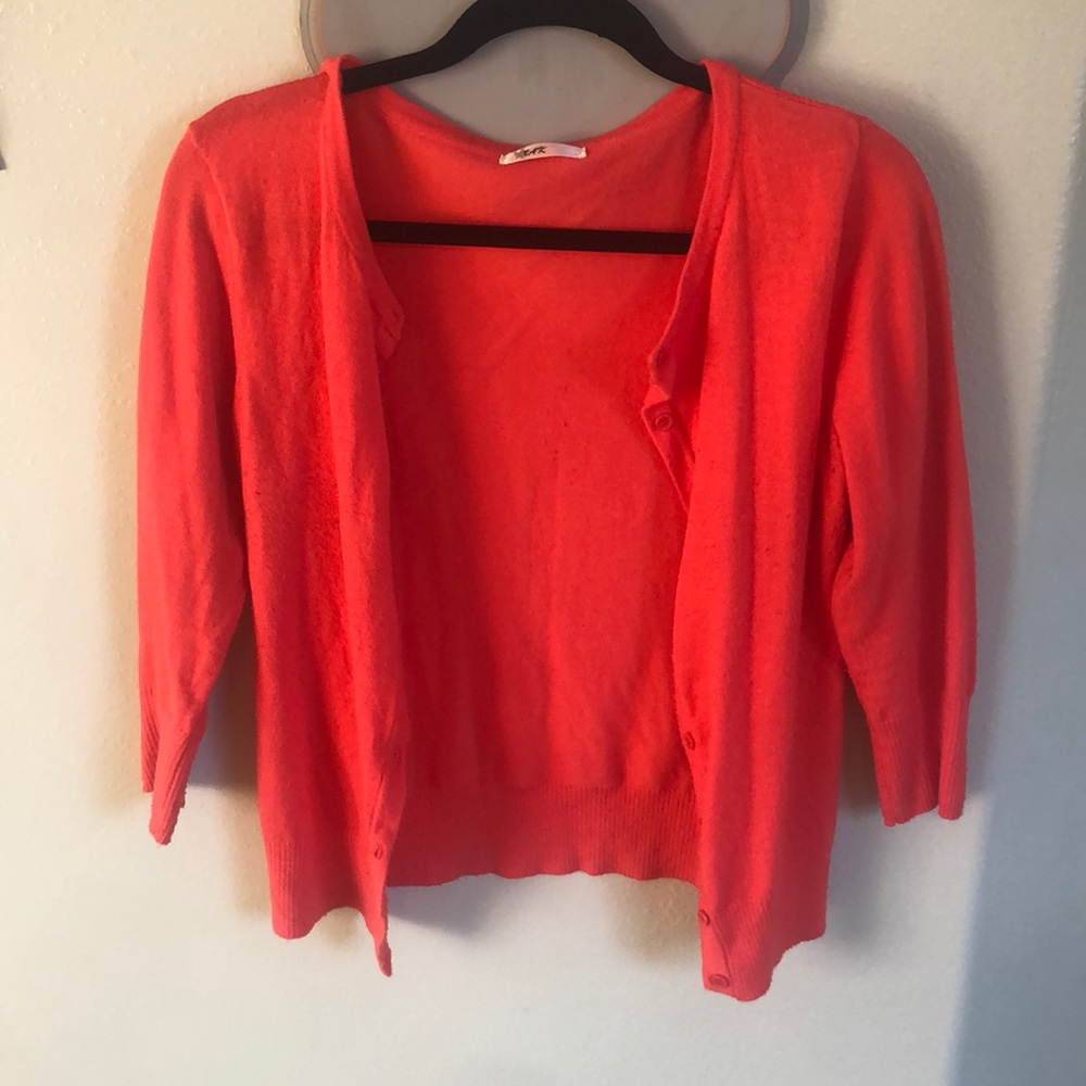 Coral knit cardigan Size L button down 3/4 sleeve